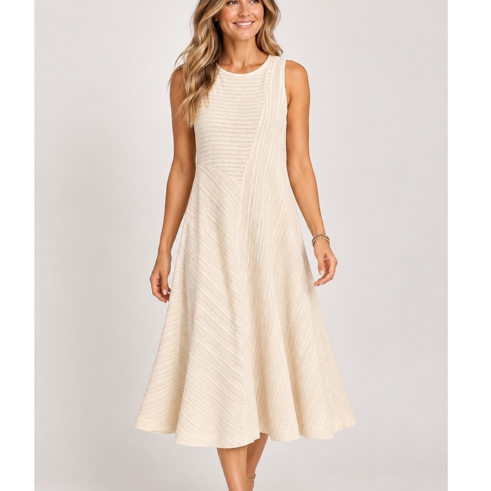 Anthropologie Textured Knit Sleeveless Midi Dress Cream Small